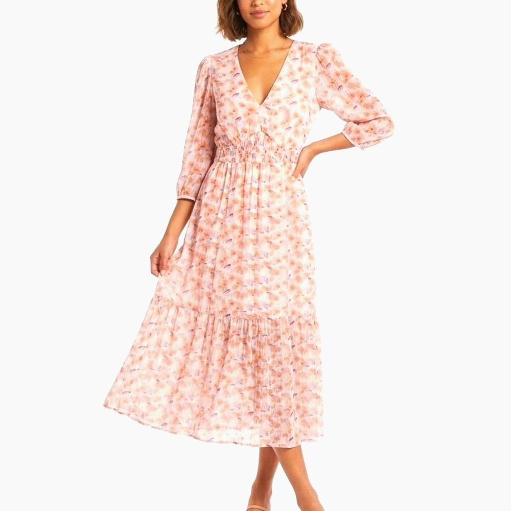 LILOU Dress Flowy Fit & Flare Beachy Midi Floral Tier Women Medium DESIGNER